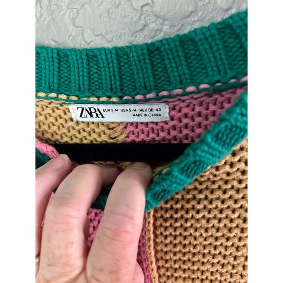 Zara Sweater Womens S-M Colorblock Knit Cotton‎ Long Sleeve Cozy Winter Pullover - Picture 4 of 9